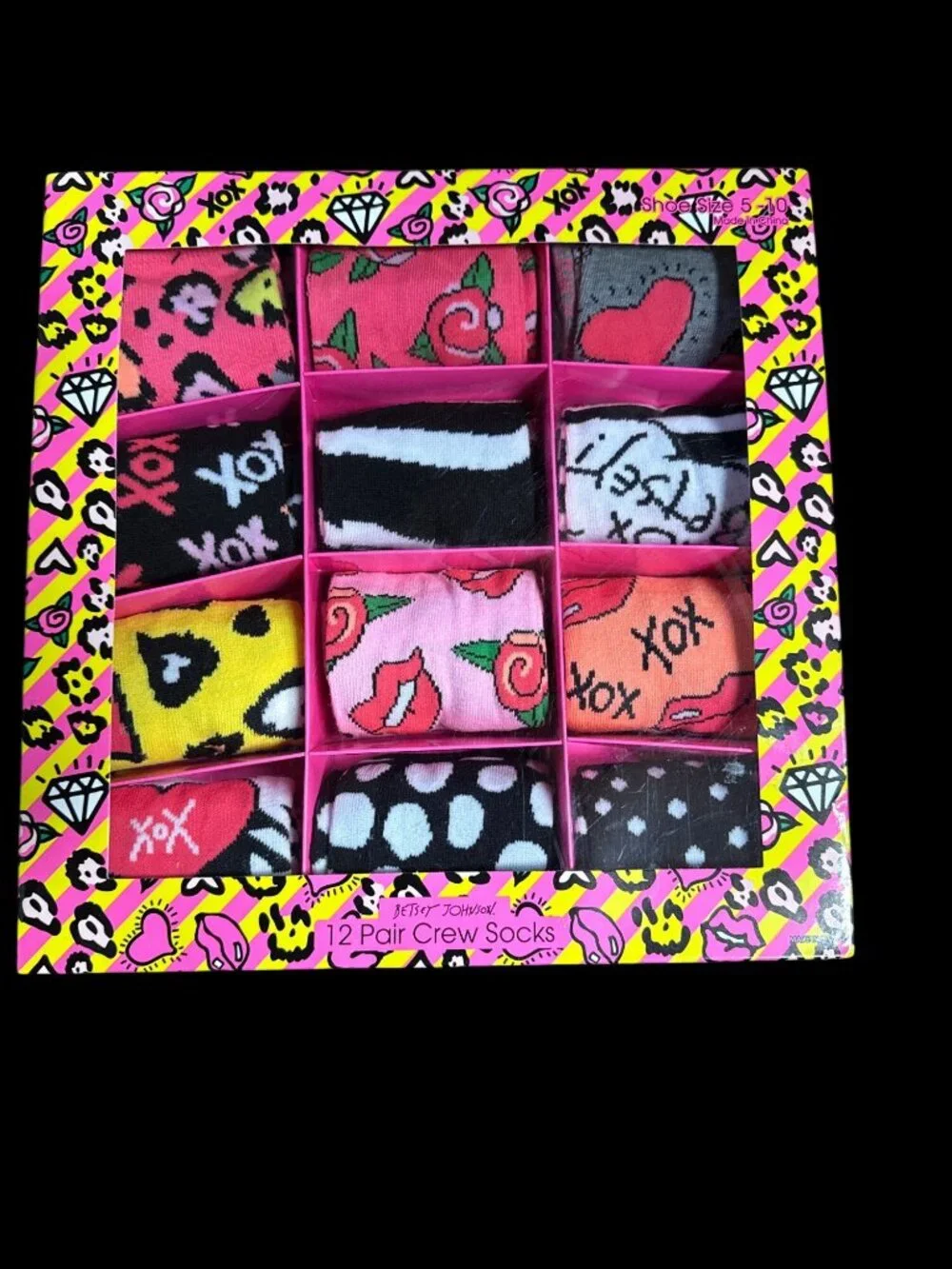 Betsey Johnson Women's Crew Sock Gift Box Assorted Print, 12 Pack new in box